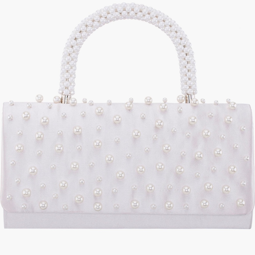 Elegant Nina White Pearl-Embellished Clutch